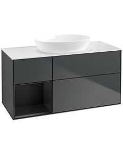 Villeroy und Boch Finion Waschtischunterschrank FA61PDHG 120cm, Abdeckplatte white matt, Regale Black matt lacquer, Midnight Blue Matt Lacquer