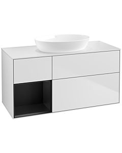 Villeroy und Boch Finion Waschtischunterschrank FA61PDMT 120cm, Abdeckplatte white matt, Regale Black matt lacquer, White matt lacquer