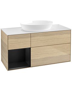 Villeroy und Boch Finion Villeroy und Boch FA61PDPC 120cm, plaque de recouvrement blanc mat, étagères laqué noir mat, Oak Veneer