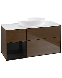 Villeroy und Boch Finion Villeroy und Boch Finion FA61PHGN 120cm, cover plate white matt, shelves Glossy black lacquer, walnut veneer