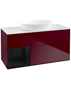 Villeroy und Boch Finion Villeroy und Boch FA61PHHB 120cm, plaque de recouvrement blanc mat, étagères Laque noire brillante, Peony Matt