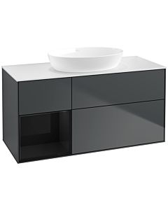 Villeroy und Boch Finion Waschtischunterschrank FA61PHHG 120cm, Abdeckplatte white matt, Regale Glossy black lacquer, Midnight Blue Matt Lacquer