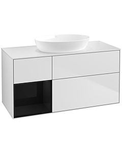 Villeroy und Boch Finion Waschtischunterschrank FA61PHMT 120cm, Abdeckplatte white matt, Regale Glossy black lacquer, White matt lacquer