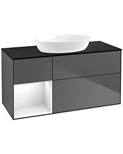 Villeroy und Boch Finion Villeroy und Boch FA62GFGK 120cm, plaque de recouvrement noir mat, étagères laqué blanc brillant, anthracite mat