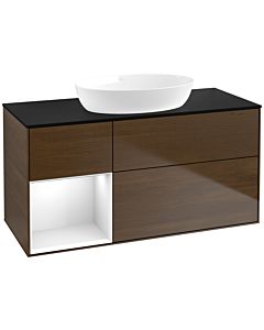 Villeroy und Boch Finion Villeroy und Boch Finion FA62GFGN 120cm, cover plate black matt, shelves Glossy white lacquer, walnut veneer