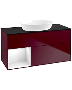 Villeroy und Boch Finion Waschtischunterschrank FA62GFHB 120cm, Abdeckplatte black matt, Regale Glossy white lacquer, Peony Matt