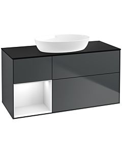 Villeroy und Boch Finion Waschtischunterschrank FA62GFHG 120cm, Abdeckplatte black matt, Regale Glossy white lacquer, Midnight Blue Matt Lacquer