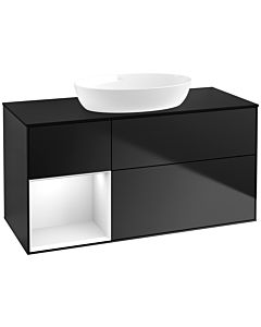 Villeroy und Boch Finion Waschtischunterschrank FA62GFPD 120cm, Abdeckplatte black matt, Regale Glossy white lacquer, Black matt lacquer