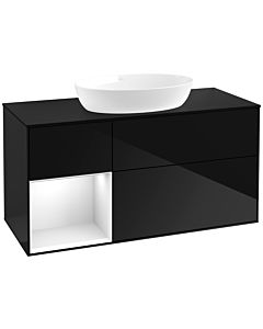 Villeroy und Boch Finion Waschtischunterschrank FA62GFPH 120cm, Abdeckplatte black matt, Regale Glossy white lacquer, Glossy Black Lacquer