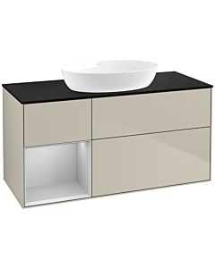 Villeroy und Boch Finion Waschtischunterschrank FA62GJHH 120cm, Abdeckplatte black matt, Regale Light grey matt lacquer, Sand Matt Lacquer