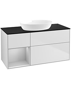 Villeroy und Boch Finion Waschtischunterschrank FA62GJMT 120cm, Abdeckplatte black matt, Regale Light grey matt lacquer, White matt lacquer