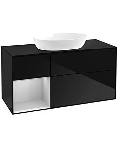 Villeroy und Boch Finion Waschtischunterschrank FA62GJPH 120cm, Abdeckplatte black matt, Regale Light grey matt lacquer, Glossy Black Lacquer
