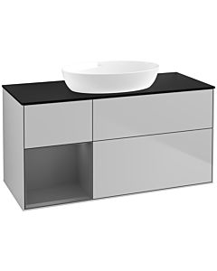 Villeroy und Boch Finion Waschtischunterschrank FA62GKGJ 120cm, Abdeckplatte black matt, Regale Anthracite matt lacquer, Light grey matt