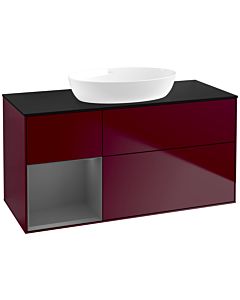 Villeroy und Boch Finion Villeroy und Boch FA62GKHB 120cm, plaque de recouvrement noir mat, étagères laqué mat anthracite, Peony Matt