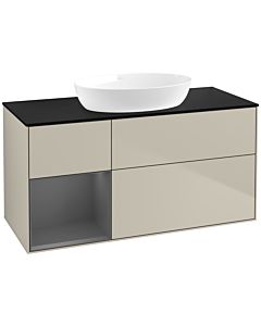 Villeroy und Boch Finion Waschtischunterschrank FA62GKHH 120cm, Abdeckplatte black matt, Regale Anthracite matt lacquer, Sand Matt Lacquer