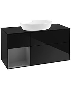 Villeroy und Boch Finion Waschtischunterschrank FA62GKPH 120cm, Abdeckplatte black matt, Regale Anthracite matt lacquer, Glossy Black Lacquer
