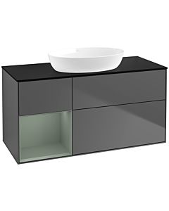 Villeroy und Boch Finion Waschtischunterschrank FA62GMGK 120cm, Abdeckplatte black matt, Regale Olive matt lacquer, Anthracite matt