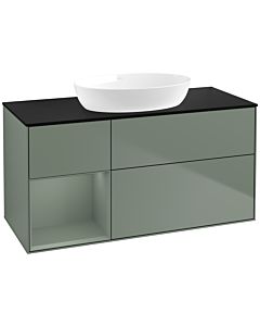 Villeroy und Boch Finion Waschtischunterschrank FA62GMGM 120cm, Abdeckplatte black matt, Regale Olive matt lacquer, Olive Matt Lacquer