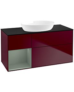 Villeroy und Boch Finion Villeroy und Boch FA62GMHB 120cm, plaque de recouvrement noir mat, étagères laqué olive mat, Peony Matt