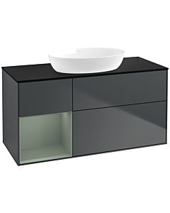 Villeroy und Boch Finion Waschtischunterschrank FA62GMHG 120cm, Abdeckplatte black matt, Regale Olive matt lacquer, Midnight Blue Matt Lacquer