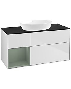 Villeroy und Boch Finion Waschtischunterschrank FA62GMMT 120cm, Abdeckplatte black matt, Regale Olive matt lacquer, White matt lacquer