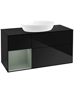 Villeroy und Boch Finion Villeroy und Boch FA62GMPH 120cm, plaque de recouvrement noir mat, étagères laqué olive mat, Glossy Black Lacquer