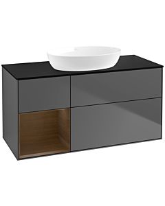 Villeroy und Boch Finion Waschtischunterschrank FA62GNGK 120cm, Abdeckplatte black matt, Regale Walnut Veneer, Anthracite matt