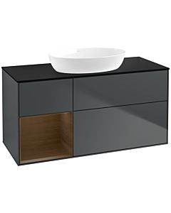 Villeroy und Boch Finion Waschtischunterschrank FA62GNHG 120cm, Abdeckplatte black matt, Regale Walnut Veneer, Midnight Blue Matt Lacquer