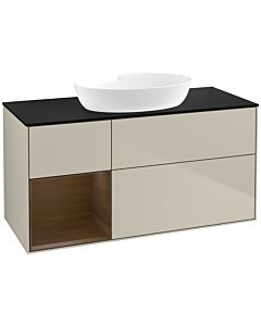 Villeroy und Boch Finion Waschtischunterschrank FA62GNHH 120cm, Abdeckplatte black matt, Regale Walnut Veneer, Sand Matt Lacquer