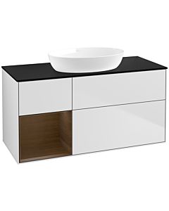 Villeroy und Boch Finion Waschtischunterschrank FA62GNMT 120cm, Abdeckplatte black matt, Regale Walnut Veneer, White matt lacquer