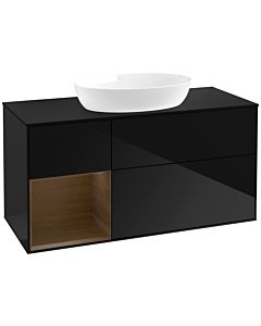 Villeroy und Boch Finion Waschtischunterschrank FA62GNPH 120cm, Abdeckplatte black matt, Regale Walnut Veneer, Glossy Black Lacquer