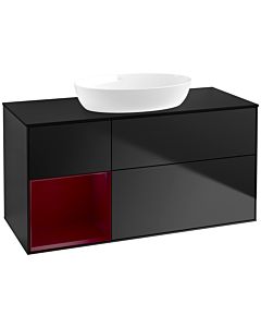 Villeroy und Boch Finion Waschtischunterschrank FA62HBPD 120cm, Abdeckplatte black matt, Regale Peony matt lacquer, Black matt lacquer