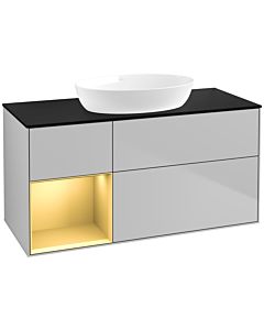 Villeroy und Boch Finion Waschtischunterschrank FA62HFGJ 120cm, Abdeckplatte black matt, Regale Gold matt lacquer, Light grey matt