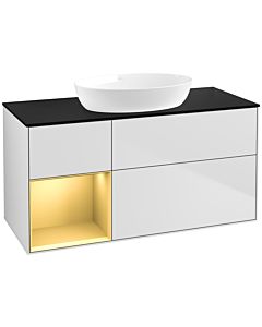 Villeroy und Boch Finion Waschtischunterschrank FA62HFMT 120cm, Abdeckplatte black matt, Regale Gold matt lacquer, White matt lacquer