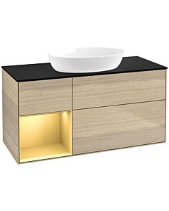 Villeroy und Boch Finion Villeroy und Boch FA62HFPC 120cm, plaque de recouvrement noir mat, étagères laqué mat or, Oak Veneer