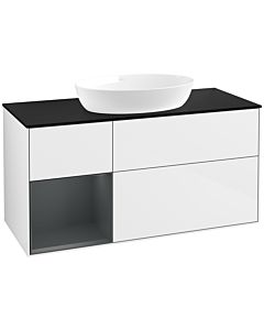 Villeroy und Boch Finion Waschtischunterschrank FA62HGGF 120cm, Abdeckplatte black matt, Regale Midnight matt lacquer, Glossy white lacquer