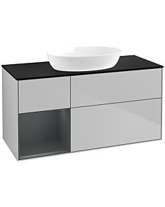 Villeroy und Boch Finion Waschtischunterschrank FA62HGGJ 120cm, Abdeckplatte black matt, Regale Midnight matt lacquer, Light grey matt