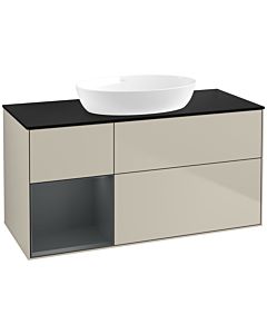 Villeroy und Boch Finion Villeroy und Boch FA62HGHH 120cm, plaque de recouvrement noir mat, étagères laqué mat Midnight, Sand Matt Lacquer