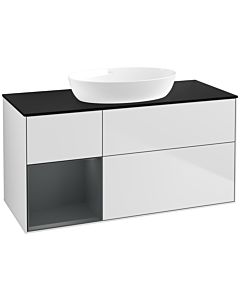 Villeroy und Boch Finion Waschtischunterschrank FA62HGMT 120cm, Abdeckplatte black matt, Regale Midnight matt lacquer, White matt lacquer