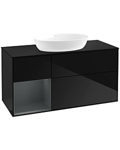 Villeroy und Boch Finion Villeroy und Boch FA62HGPH 120cm, plaque de recouvrement noir mat, étagères laqué mat Midnight, Glossy Black Lacquer