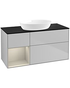 Villeroy und Boch Finion Waschtischunterschrank FA62HHGJ 120cm, Abdeckplatte black matt, Regale sand matt lacquer, Light grey matt