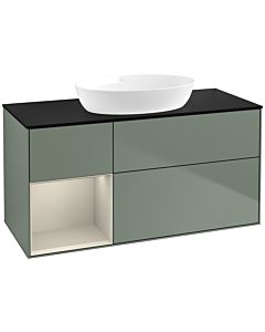 Villeroy und Boch Finion Waschtischunterschrank FA62HHGM 120cm, Abdeckplatte black matt, Regale sand matt lacquer, Olive Matt Lacquer