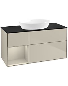 Villeroy und Boch Finion Villeroy und Boch FA62HHHH 120cm, plaque de recouvrement noir mat, étagères sable laqué mat, Sand Matt Lacquer
