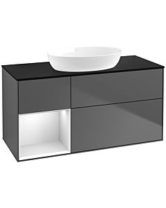 Villeroy und Boch Finion Villeroy und Boch FA62MTGK 120cm, plaque de recouvrement noir mat, étagères laqué blanc mat, anthracite mat
