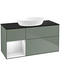 Villeroy und Boch Finion Villeroy und Boch FA62MTGM 120cm, plaque de recouvrement noir mat, étagères laqué blanc mat, Olive Matt Lacquer