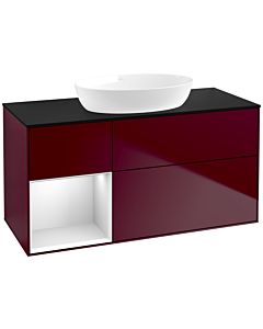 Villeroy und Boch Finion Waschtischunterschrank FA62MTHB 120cm, Abdeckplatte black matt, Regale White matt lacquer, Peony Matt
