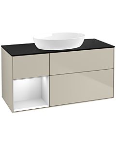 Villeroy und Boch Finion Villeroy und Boch FA62MTHH 120cm, plaque de recouvrement noir mat, étagères laqué blanc mat, Sand Matt Lacquer