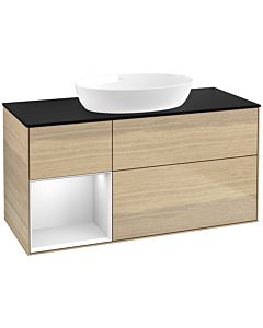 Villeroy und Boch Finion Villeroy und Boch FA62MTPC 120cm, plaque de recouvrement noire mate, étagères laquées blanc mat, Oak Veneer