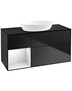 Villeroy und Boch Finion Waschtischunterschrank FA62MTPD 120cm, Abdeckplatte black matt, Regale White matt lacquer, Black matt lacquer