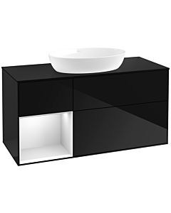 Villeroy und Boch Finion Villeroy und Boch FA62MTPH 120cm, plaque de recouvrement noir mat, étagères laqué blanc mat, Glossy Black Lacquer